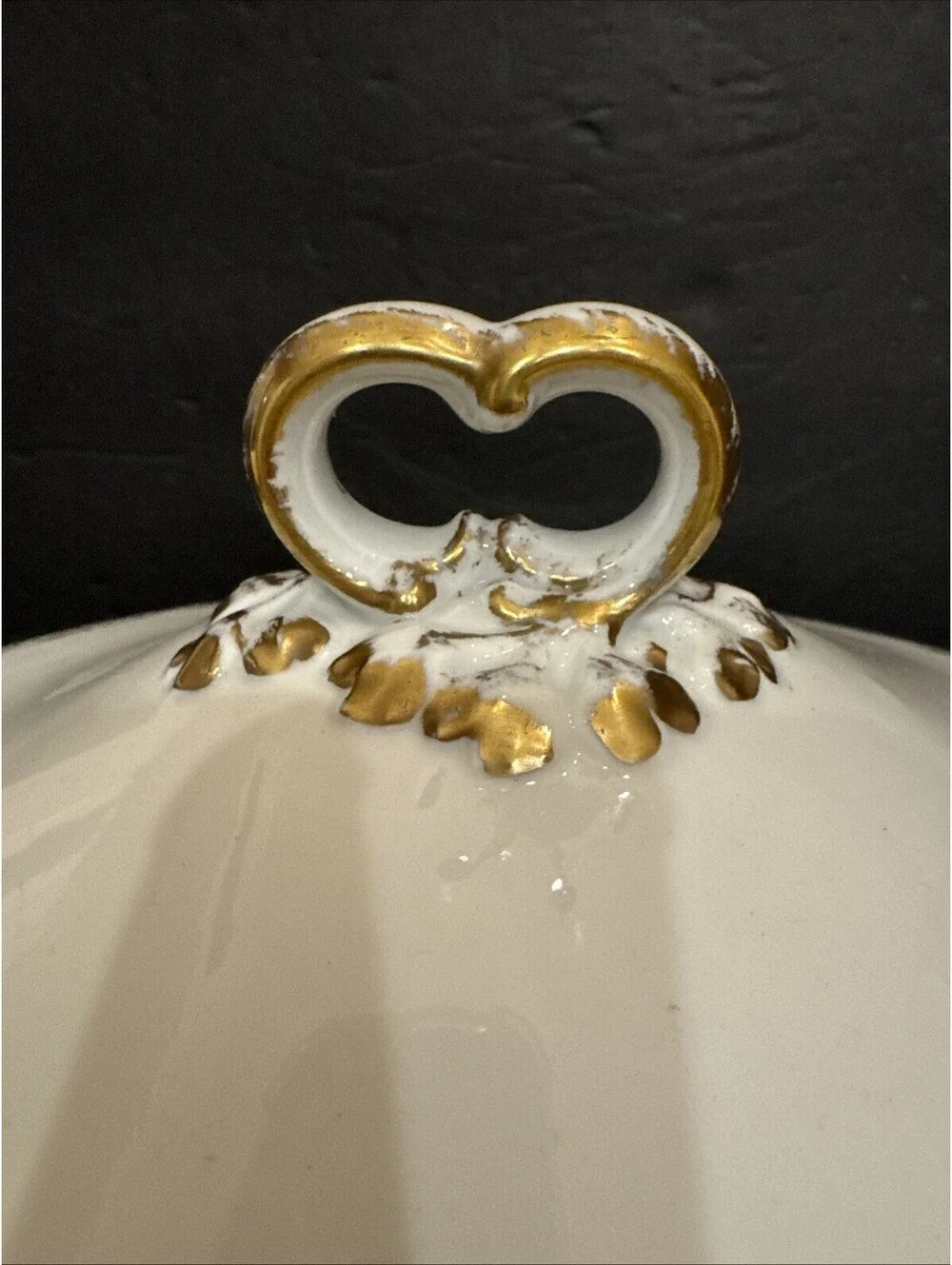 Wm Guerin & Co Limoges Covered Serving Bowl Tureen W Lid Green Blue  Swirl Gold